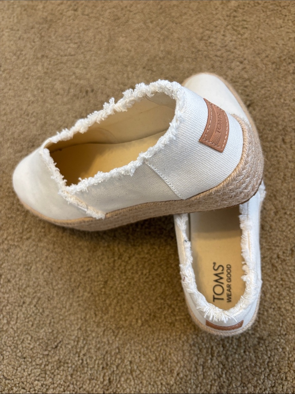 TOMS White Canvas Frayed-Edge Espadrilles - Picture 4 of 5